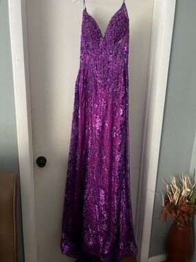 Sparkling Purple Sequin Spaghetti-Strap Prom Gown